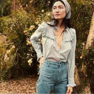 Doen Hortense Light Blue Ruffled Blouse